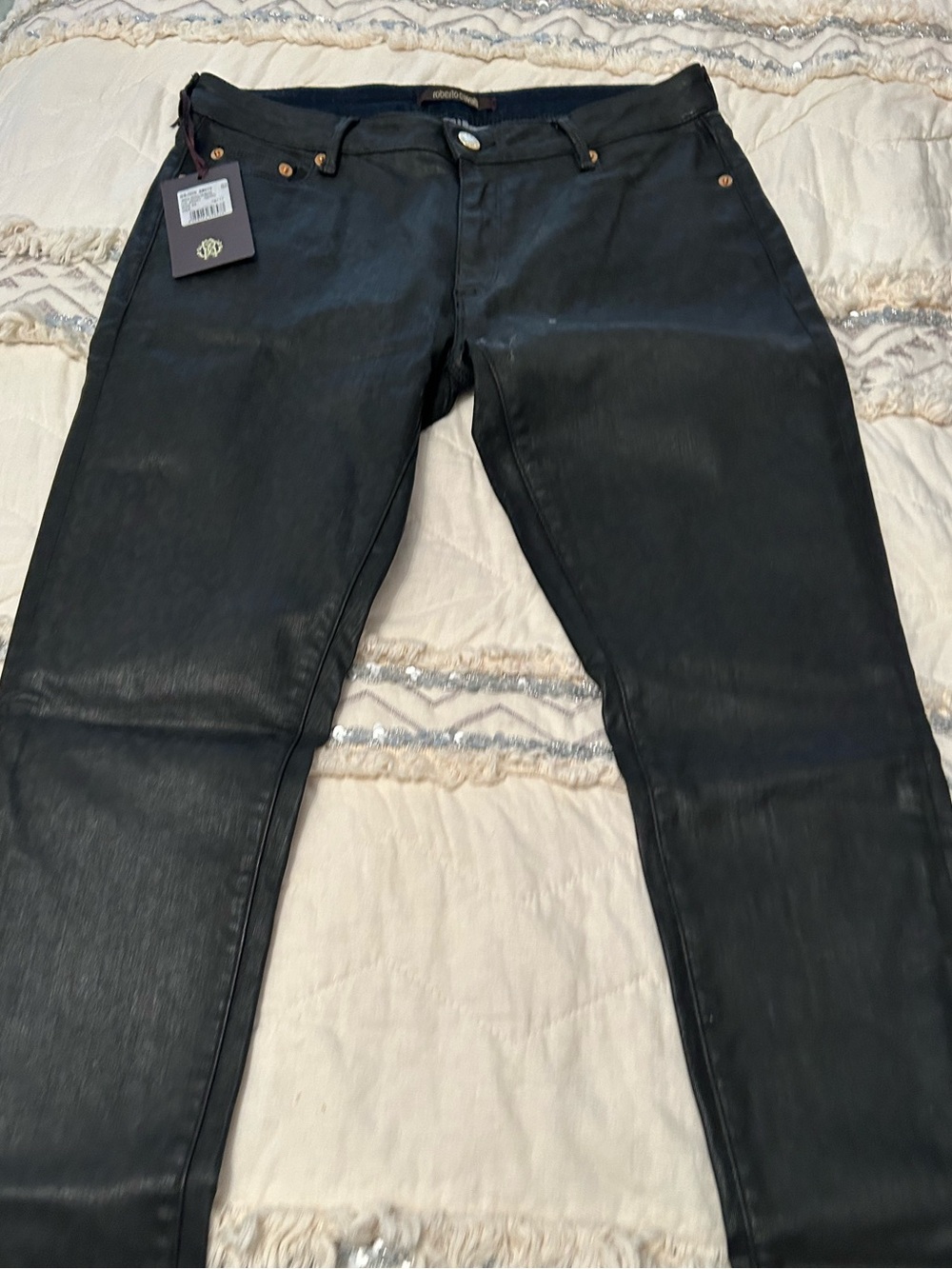 Roberto Cavalli Black Coated Skinny Jeans